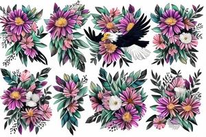 An eagle, daisy, flowers and a baby angel tattoo idea