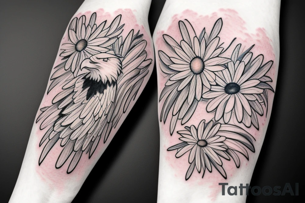 An eagle, white daisy, flowers and a baby angel tattoo idea