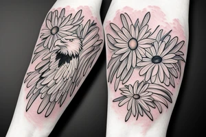 An eagle, white daisy, flowers and a baby angel tattoo idea