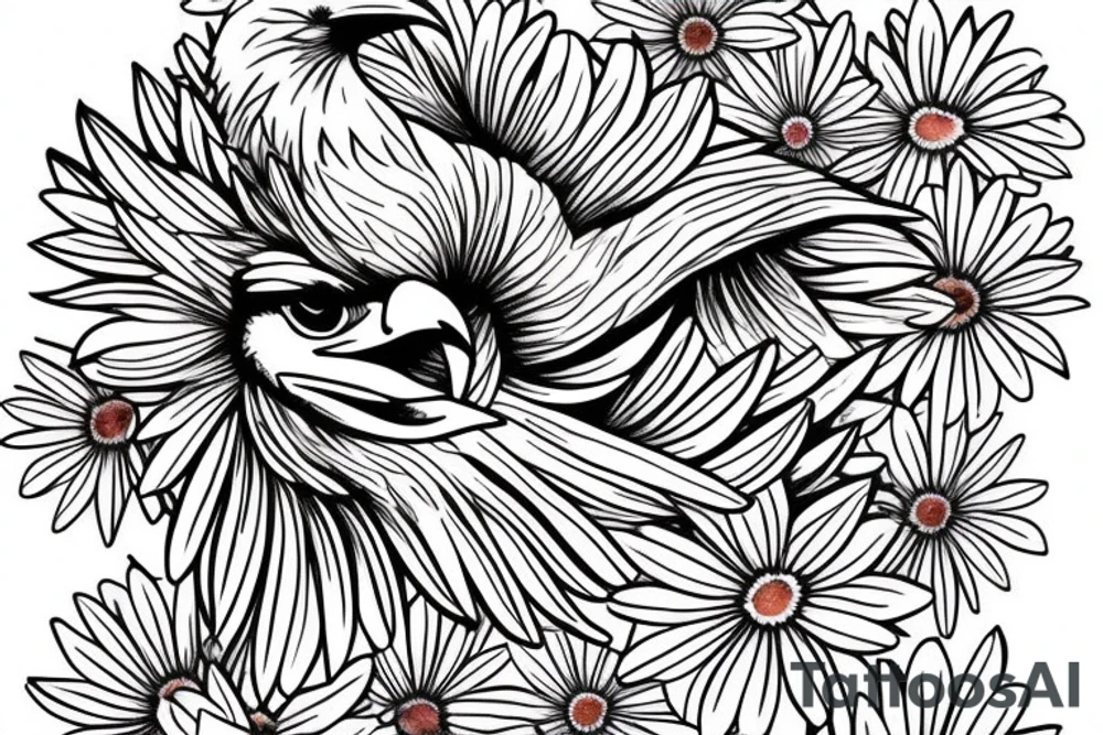 An eagle, white daisy, a baby angel tattoo idea