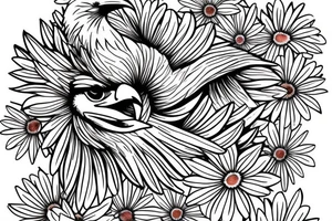 An eagle, white daisy, a baby angel tattoo idea