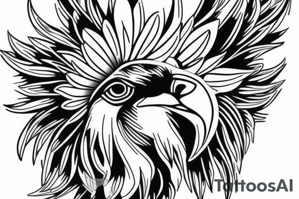 An eagle, white daisy, a baby angel tattoo idea