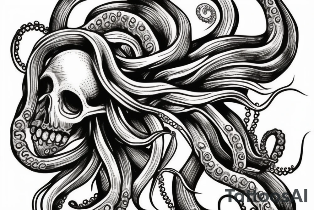Octopus holding in a skull tattoo idea