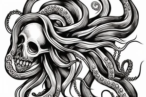Octopus holding in a skull tattoo idea