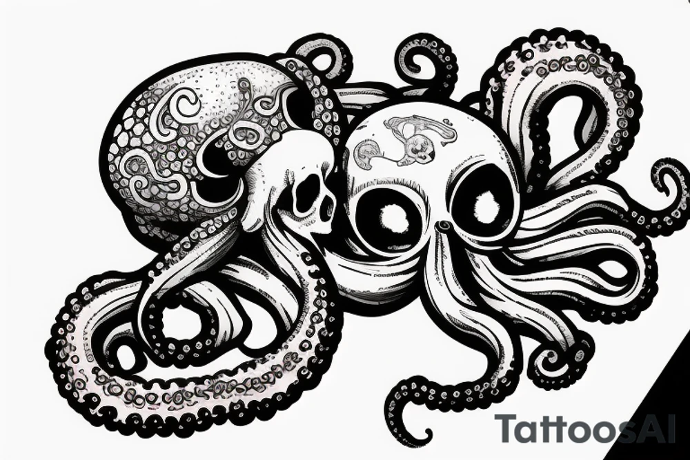 Octopus holding in a skull tattoo idea