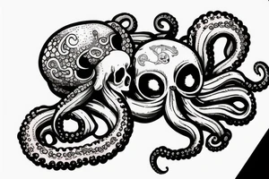 Octopus holding in a skull tattoo idea
