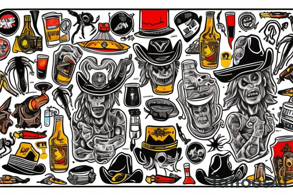 Alien dressed as cowboy drinking a beer tattoo idea