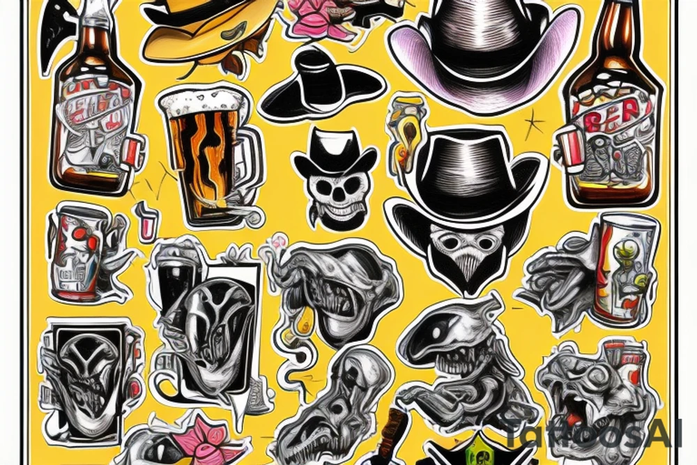 Alien dressed as cowboy drinking a beer tattoo idea