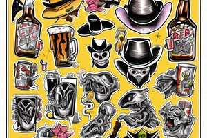 Alien dressed as cowboy drinking a beer tattoo idea