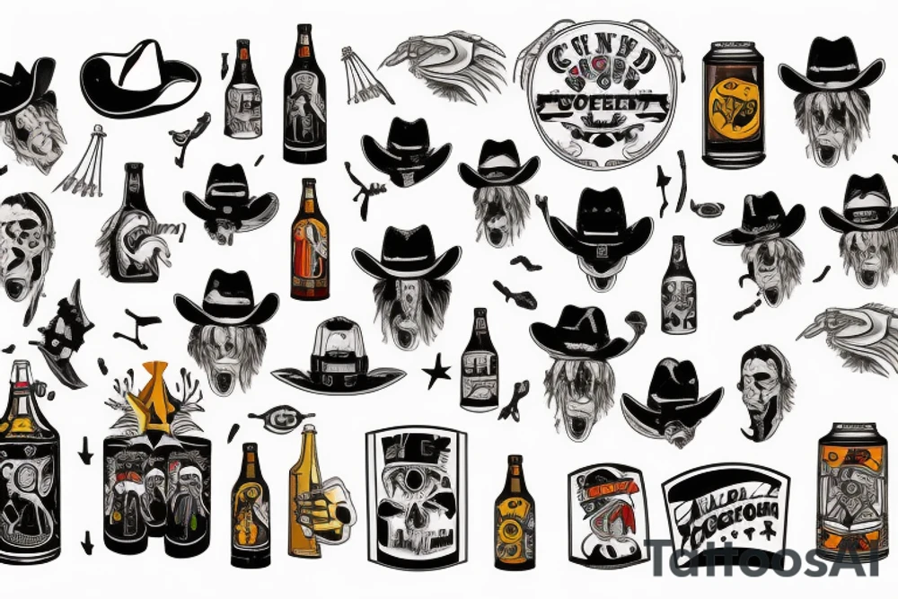 Alien dressed as cowboy holding a beer tattoo idea