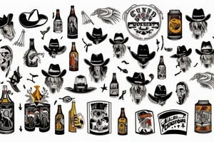 Alien dressed as cowboy holding a beer tattoo idea