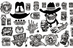 Alien dressed as cowboy holding a beer tattoo idea