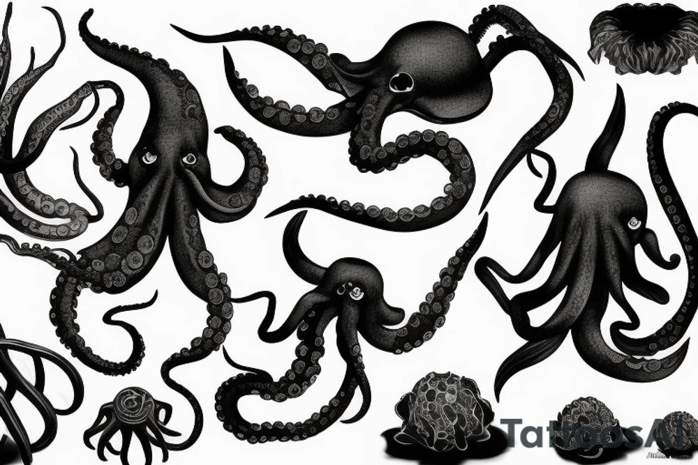 Black octopus 3D tattoo idea