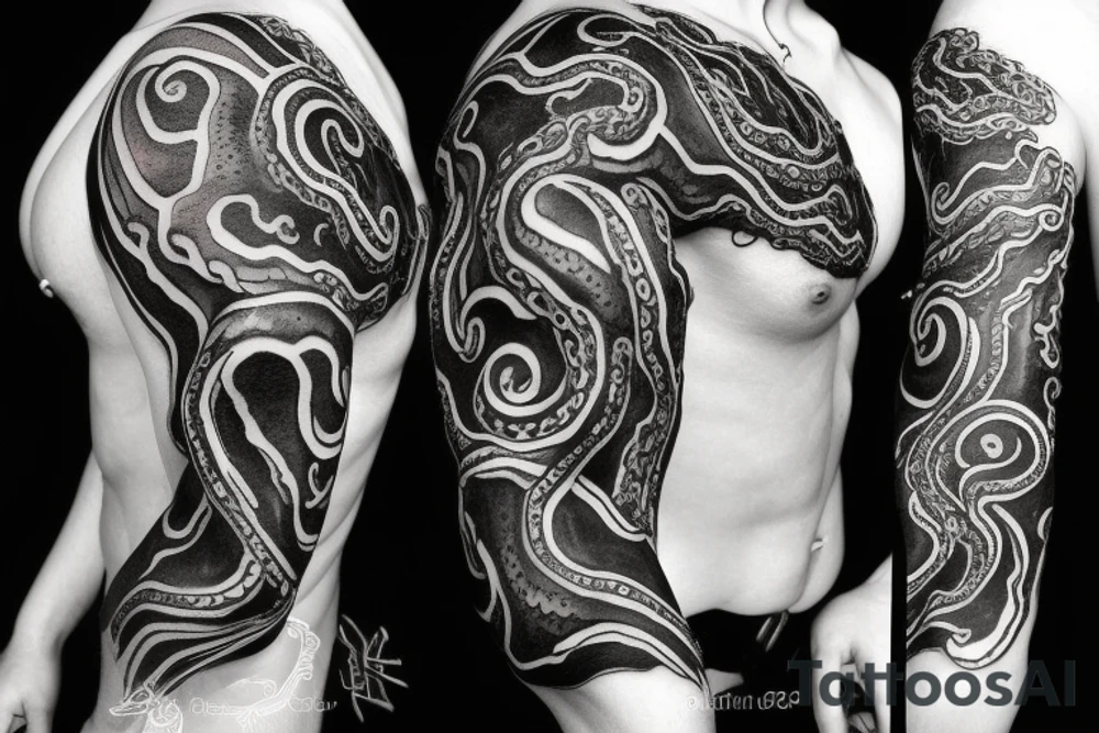Black octopus 3D tattoo idea