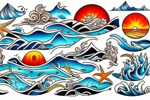 Costa Rican sunset, the sea and surf tattoo idea