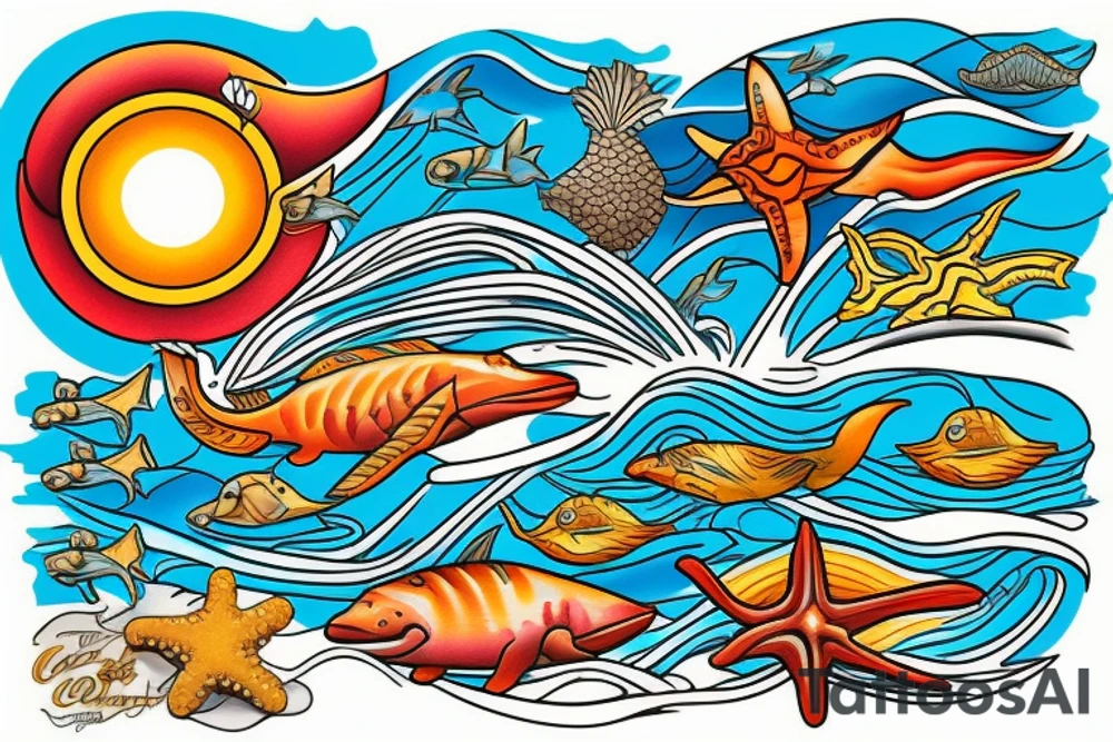 Costa Rican sunset, the sea and surf tattoo idea