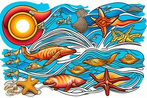 Costa Rican sunset, the sea and surf tattoo idea