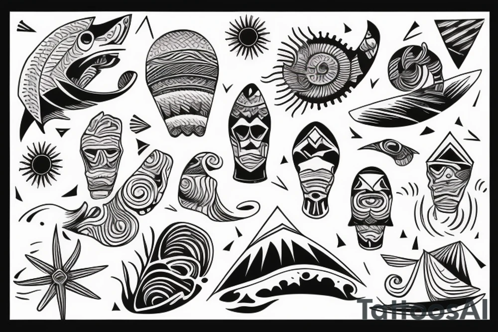 Costa Rican sunset, the sea and surf tattoo idea