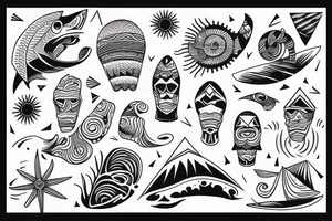 Costa Rican sunset, the sea and surf tattoo idea