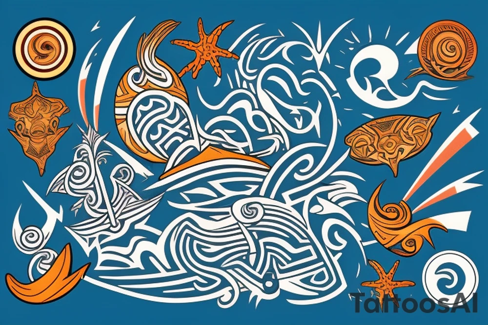 Costa Rican sunset, the sea and surf maori tattoo idea