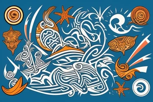 Costa Rican sunset, the sea and surf maori tattoo idea