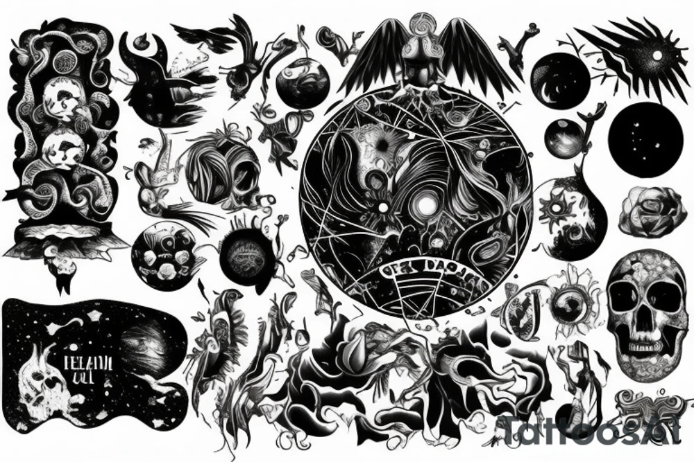 heaven to hell, with earth, space , world in-between tattoo idea