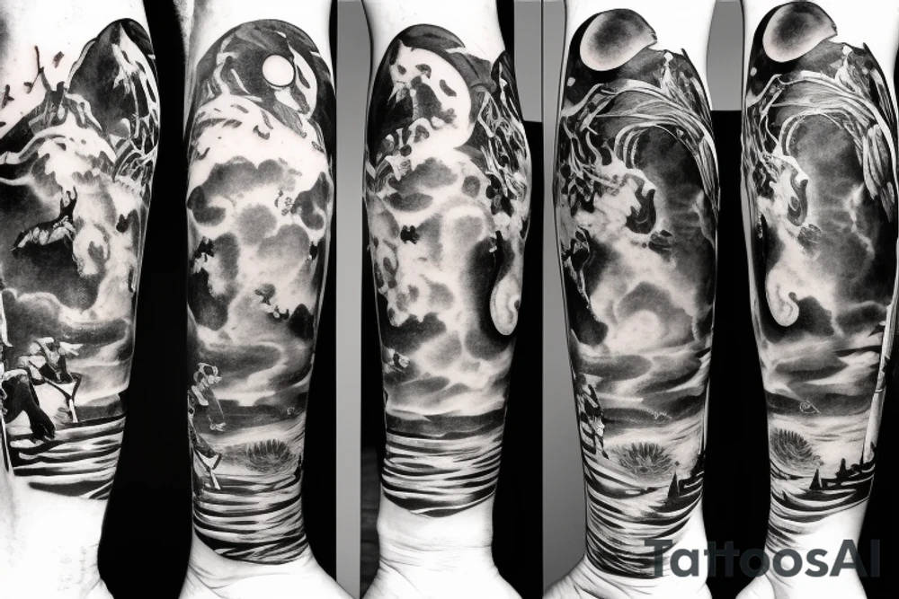 Starting at the knee. Heaven at the top, space next, earth, ground, hell last tattoo idea