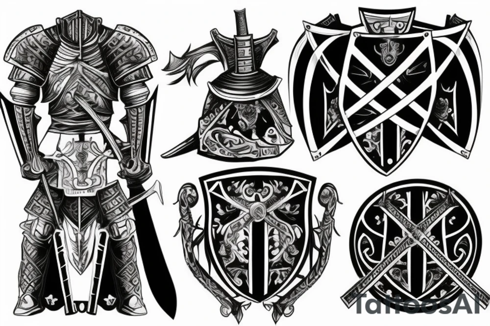 armored knight holding a sword tattoo idea