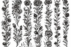 Marigold flower, violet flower, larkspur flower tattoo idea