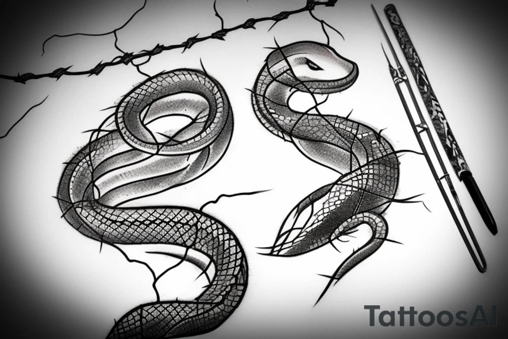 Snake and barbed wire tattoo idea