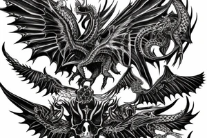 gothic dragon flying with intricate skulls as the wings tattoo idea