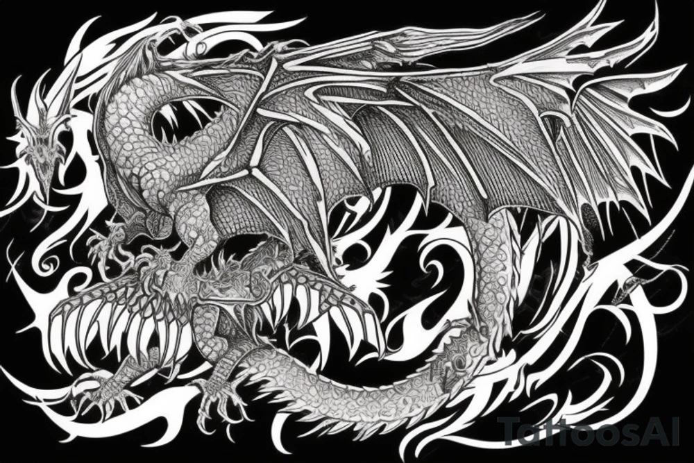 gothic dragon flying with intricate skulls as the wings tattoo idea