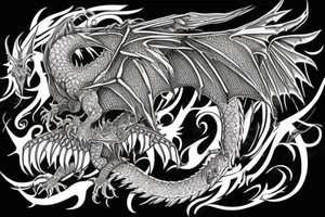 gothic dragon flying with intricate skulls as the wings tattoo idea