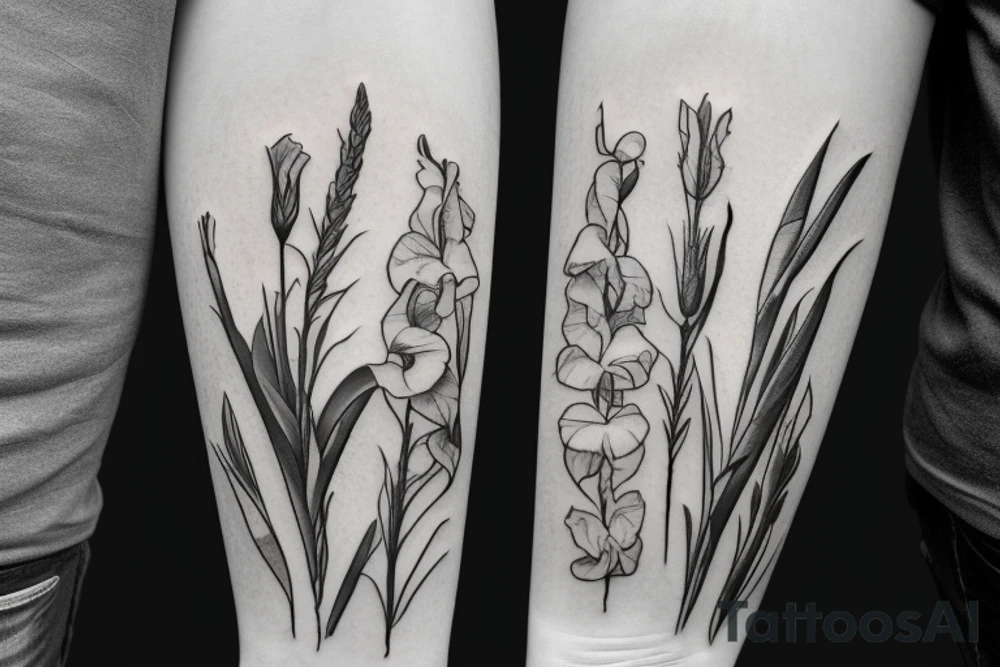 organic gladiolus tattoo idea
