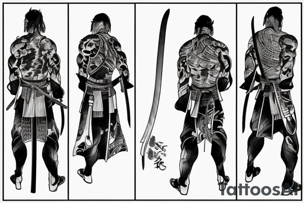 a ronin holding a katana and standing in the distance with his back to us tattoo idea