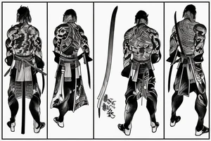 a ronin holding a katana and standing in the distance with his back to us tattoo idea