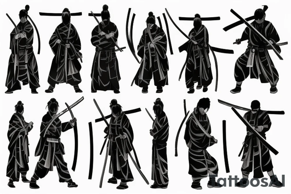 a ronin holding a katana and standing in the distance with his back to us tattoo idea
