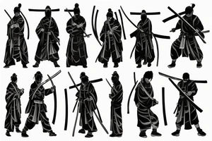 a ronin holding a katana and standing in the distance with his back to us tattoo idea