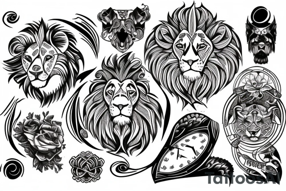 lion with endless time tattoo idea