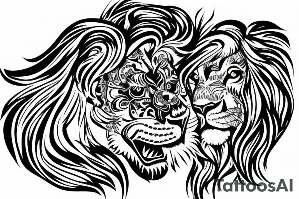 female lion protecting male lion tattoo idea