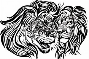 female lion protecting male lion tattoo idea