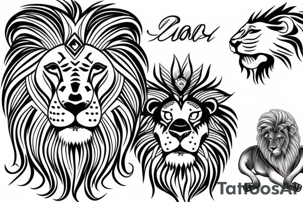 female lion protecting male lion tattoo idea