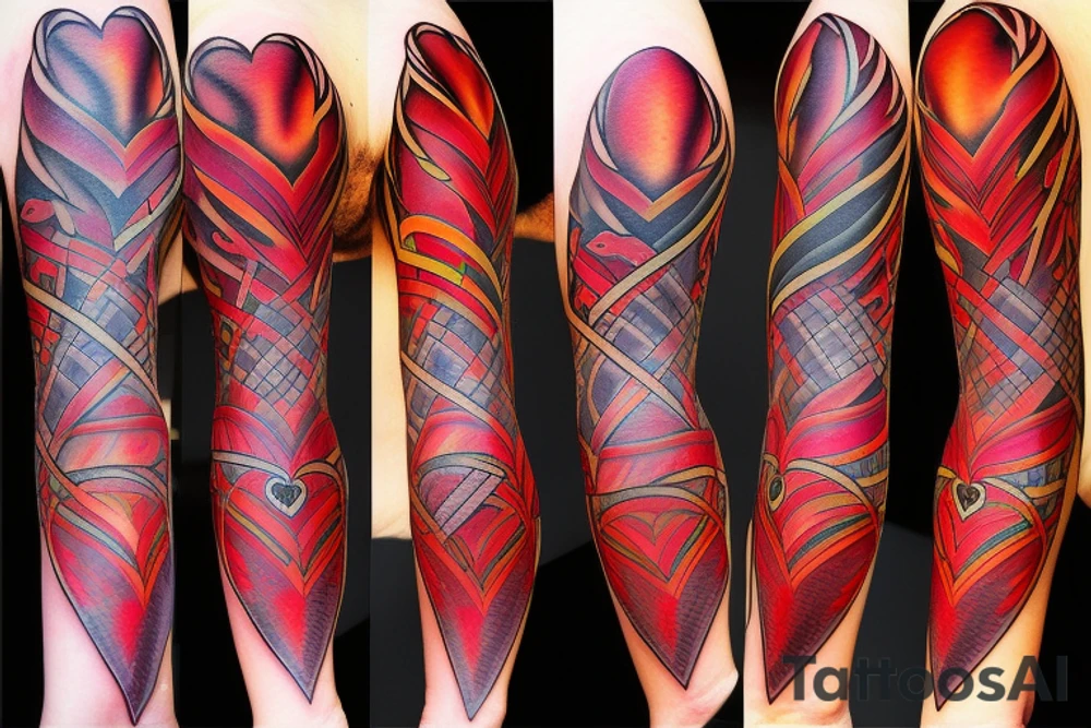 Sword through a heart with half of the heart in fire tattoo idea