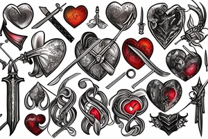 Sword through a heart with half of the heart in fire tattoo idea