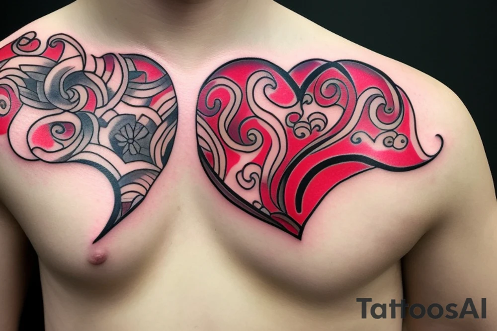 Heart half on fire tattoo idea