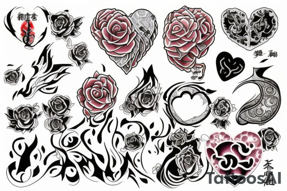 Heart half on fire tattoo idea