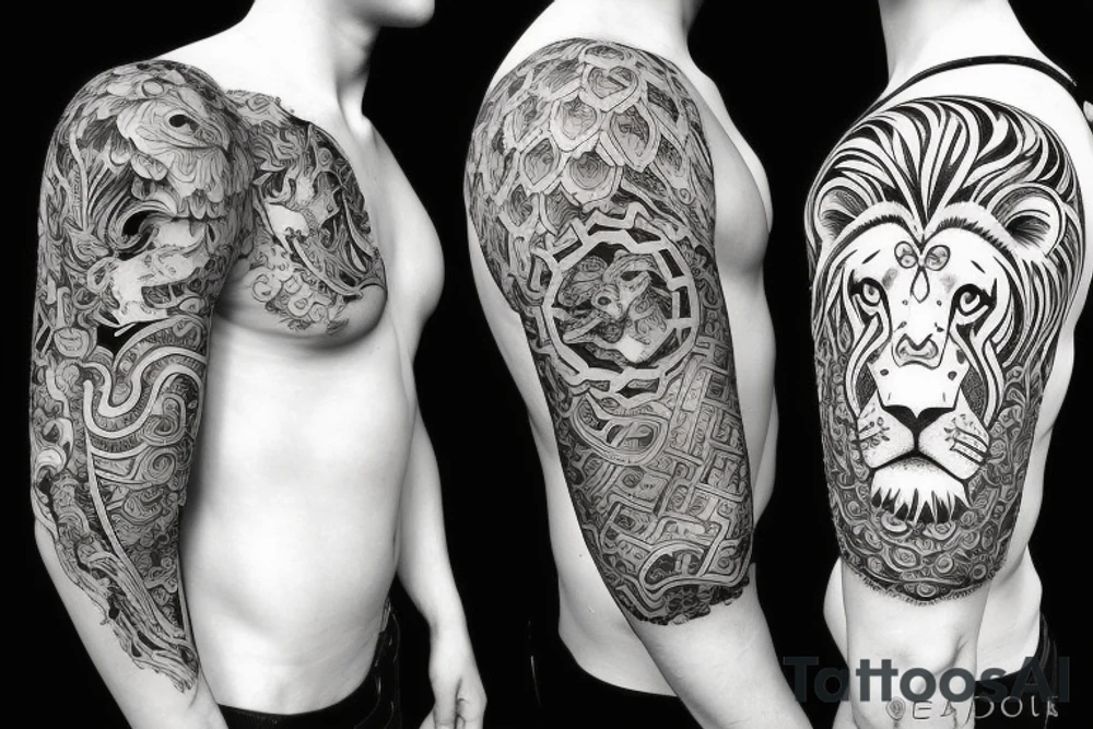 female lion protecting male lion tattoo idea
