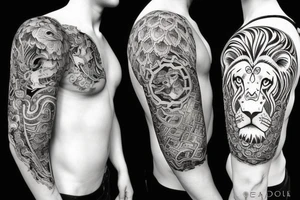 female lion protecting male lion tattoo idea