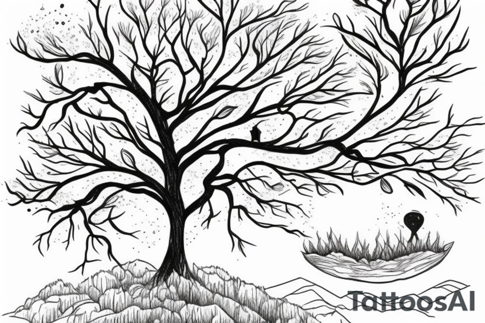 floating island with an overgrown tree tattoo idea