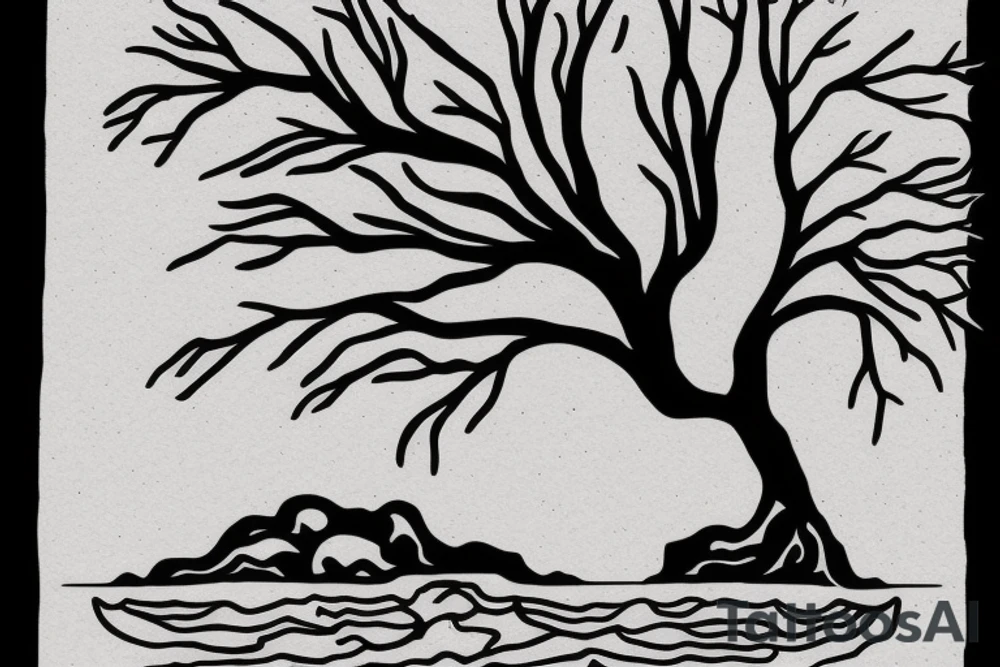 tree on a floating piece of rock island tattoo idea